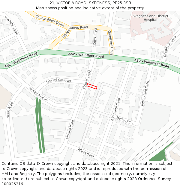 21, VICTORIA ROAD, SKEGNESS, PE25 3SB: Location map and indicative extent of plot