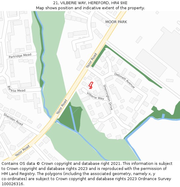 21, VILBERIE WAY, HEREFORD, HR4 9XE: Location map and indicative extent of plot