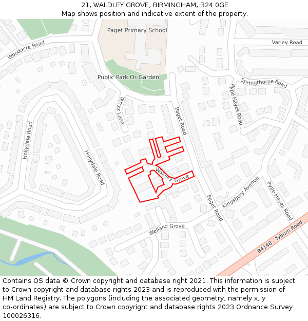 21, WALDLEY GROVE, BIRMINGHAM, B24 0GE: Location map and indicative extent of plot