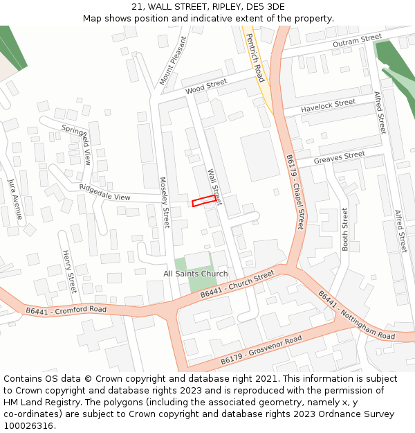 21, WALL STREET, RIPLEY, DE5 3DE: Location map and indicative extent of plot