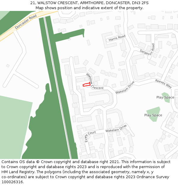 21, WALSTOW CRESCENT, ARMTHORPE, DONCASTER, DN3 2FS: Location map and indicative extent of plot