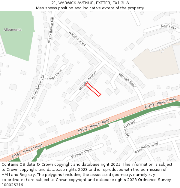 21, WARWICK AVENUE, EXETER, EX1 3HA: Location map and indicative extent of plot