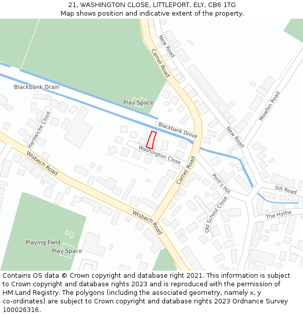 21, WASHINGTON CLOSE, LITTLEPORT, ELY, CB6 1TG: Location map and indicative extent of plot