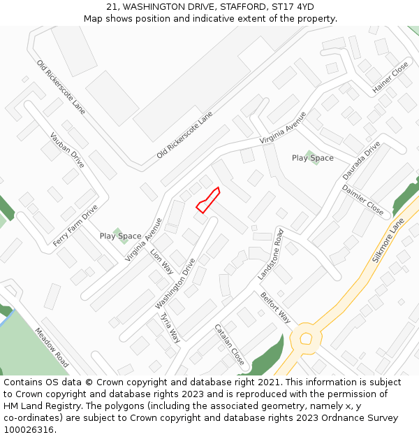 21, WASHINGTON DRIVE, STAFFORD, ST17 4YD: Location map and indicative extent of plot