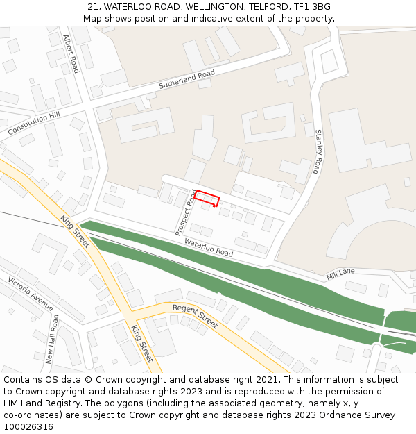 21, WATERLOO ROAD, WELLINGTON, TELFORD, TF1 3BG: Location map and indicative extent of plot