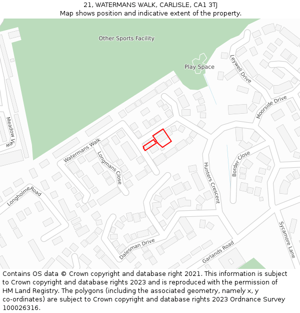21, WATERMANS WALK, CARLISLE, CA1 3TJ: Location map and indicative extent of plot