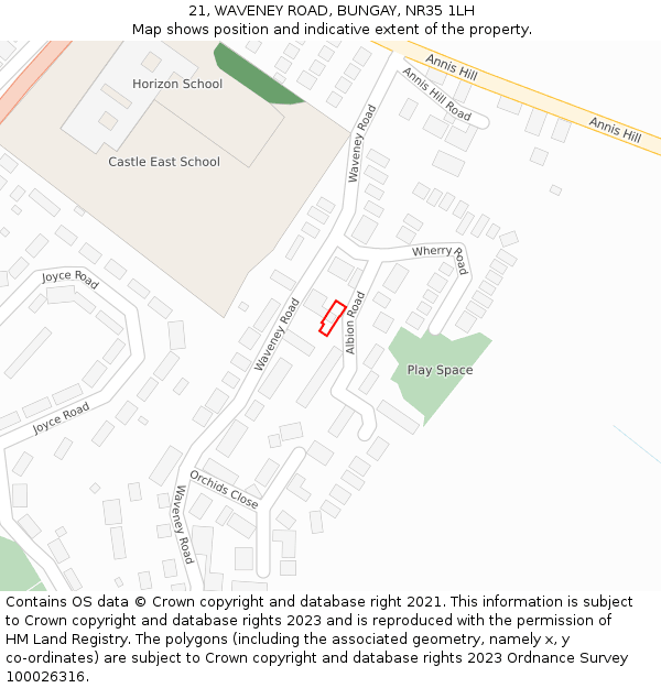21, WAVENEY ROAD, BUNGAY, NR35 1LH: Location map and indicative extent of plot