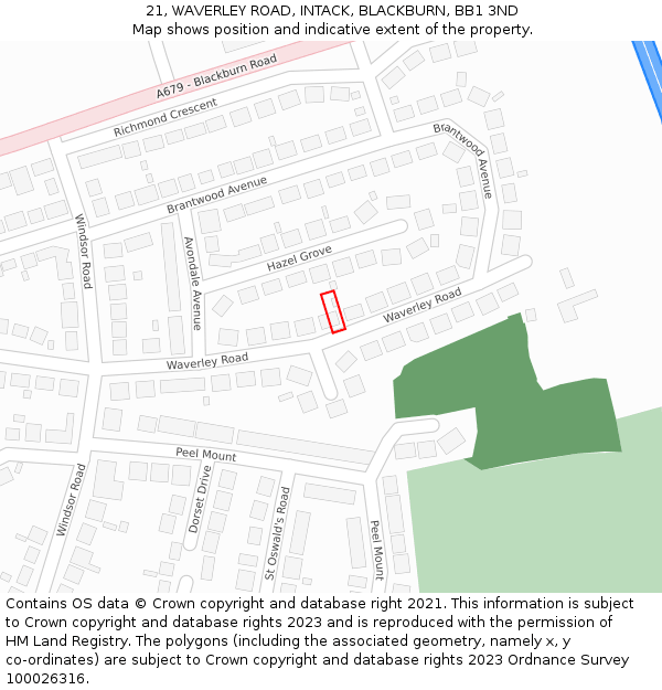 21, WAVERLEY ROAD, INTACK, BLACKBURN, BB1 3ND: Location map and indicative extent of plot