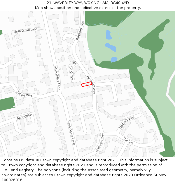 21, WAVERLEY WAY, WOKINGHAM, RG40 4YD: Location map and indicative extent of plot