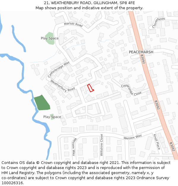 21, WEATHERBURY ROAD, GILLINGHAM, SP8 4FE: Location map and indicative extent of plot