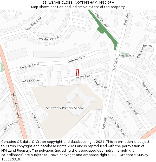 21, WEAVE CLOSE, NOTTINGHAM, NG6 0FH: Location map and indicative extent of plot