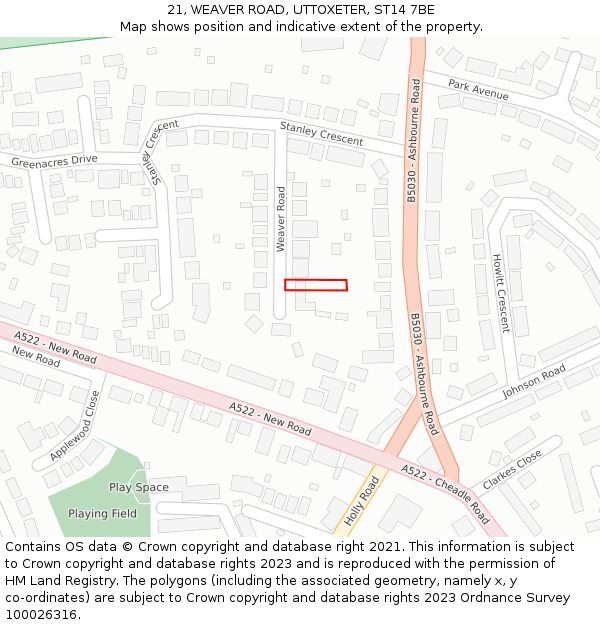 21, WEAVER ROAD, UTTOXETER, ST14 7BE: Location map and indicative extent of plot