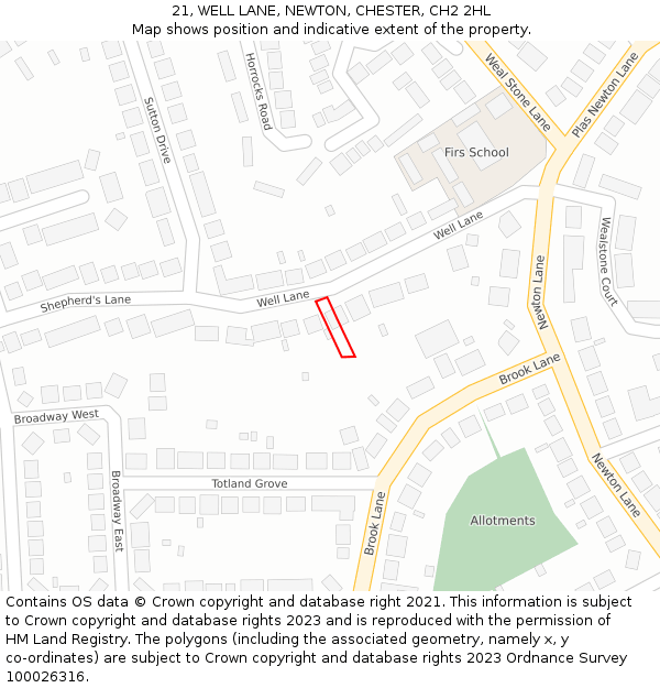 21, WELL LANE, NEWTON, CHESTER, CH2 2HL: Location map and indicative extent of plot