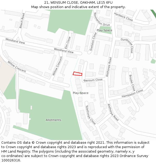 21, WENSUM CLOSE, OAKHAM, LE15 6FU: Location map and indicative extent of plot