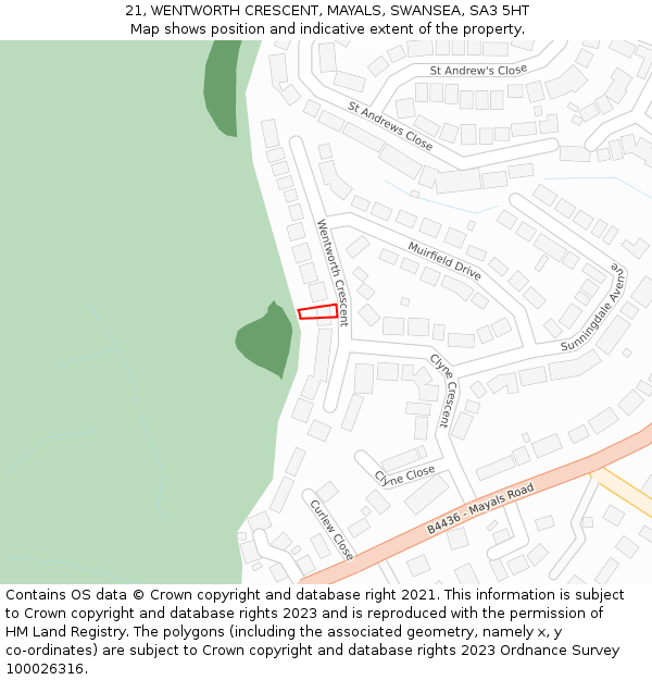 21, WENTWORTH CRESCENT, MAYALS, SWANSEA, SA3 5HT: Location map and indicative extent of plot