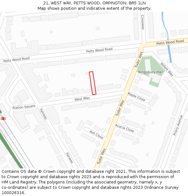 21, WEST WAY, PETTS WOOD, ORPINGTON, BR5 1LN: Location map and indicative extent of plot