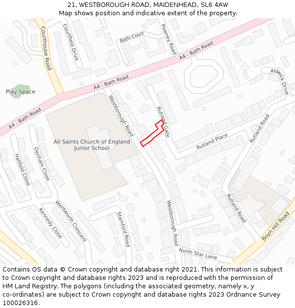 21, WESTBOROUGH ROAD, MAIDENHEAD, SL6 4AW: Location map and indicative extent of plot