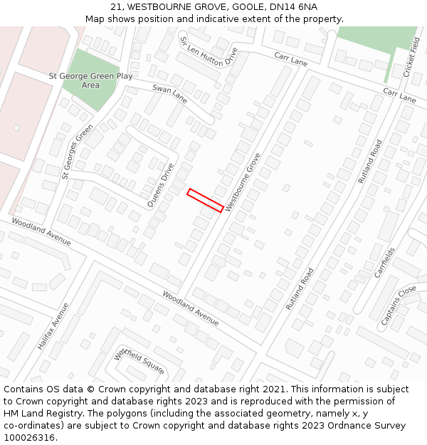 21, WESTBOURNE GROVE, GOOLE, DN14 6NA: Location map and indicative extent of plot