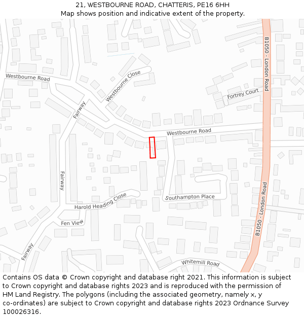 21, WESTBOURNE ROAD, CHATTERIS, PE16 6HH: Location map and indicative extent of plot