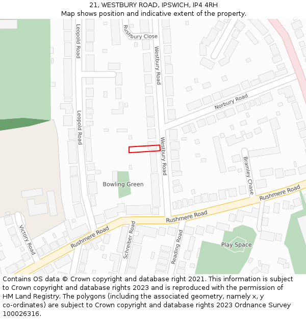 21, WESTBURY ROAD, IPSWICH, IP4 4RH: Location map and indicative extent of plot