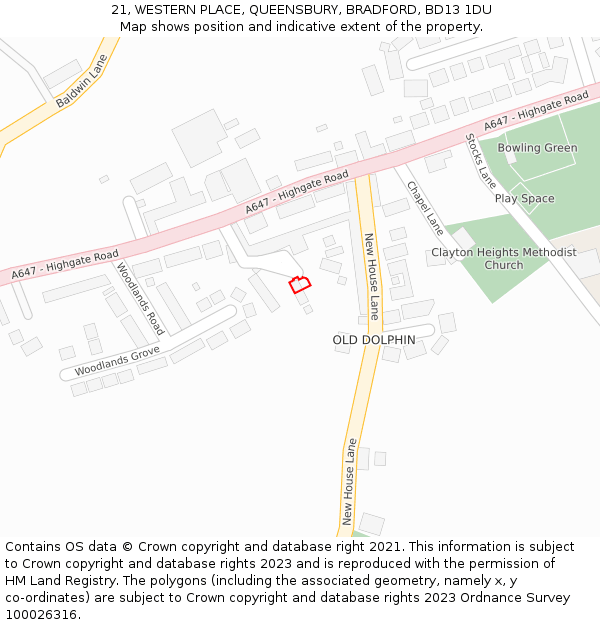 21, WESTERN PLACE, QUEENSBURY, BRADFORD, BD13 1DU: Location map and indicative extent of plot