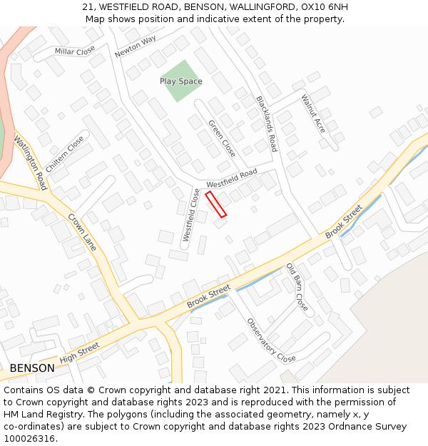 21, WESTFIELD ROAD, BENSON, WALLINGFORD, OX10 6NH: Location map and indicative extent of plot
