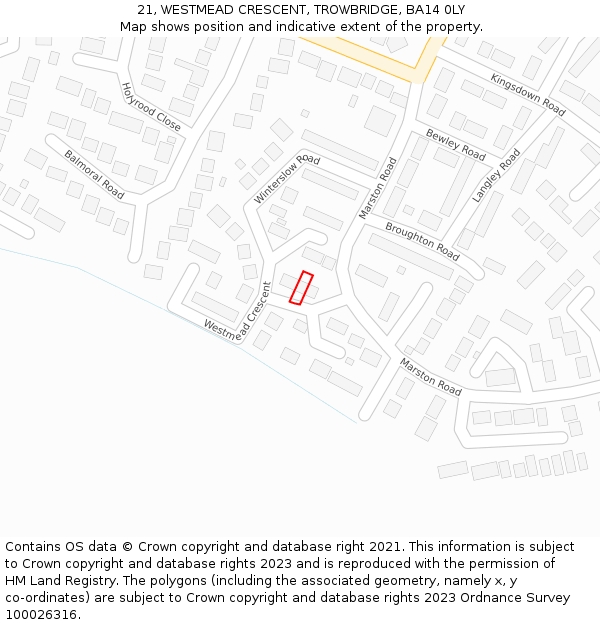 21, WESTMEAD CRESCENT, TROWBRIDGE, BA14 0LY: Location map and indicative extent of plot
