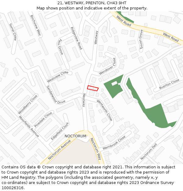 21, WESTWAY, PRENTON, CH43 9HT: Location map and indicative extent of plot