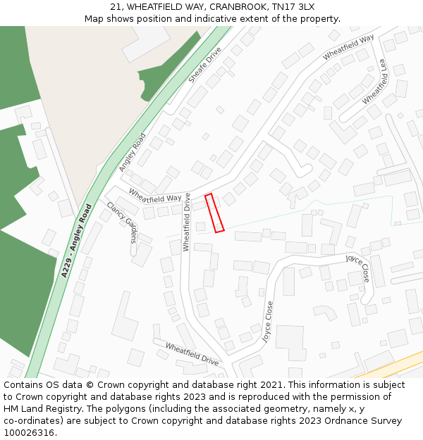 21, WHEATFIELD WAY, CRANBROOK, TN17 3LX: Location map and indicative extent of plot