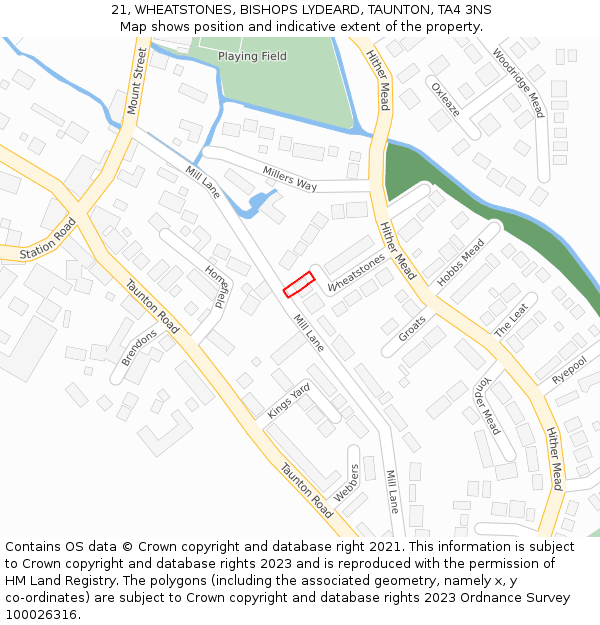 21, WHEATSTONES, BISHOPS LYDEARD, TAUNTON, TA4 3NS: Location map and indicative extent of plot