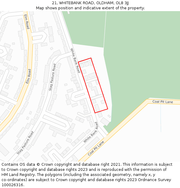 21, WHITEBANK ROAD, OLDHAM, OL8 3JJ: Location map and indicative extent of plot