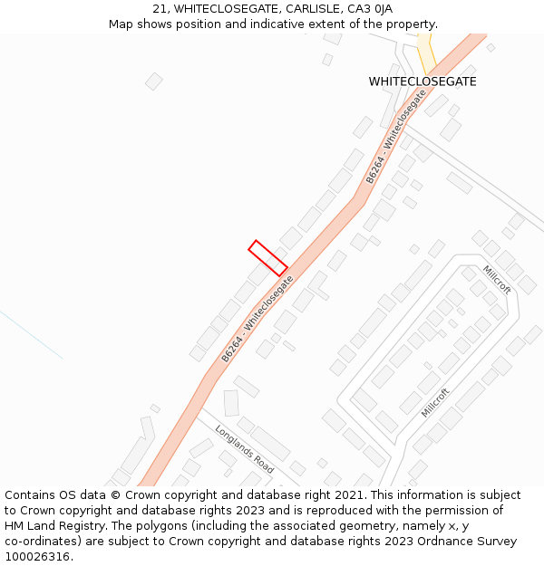 21, WHITECLOSEGATE, CARLISLE, CA3 0JA: Location map and indicative extent of plot