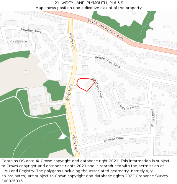 21, WIDEY LANE, PLYMOUTH, PL6 5JS: Location map and indicative extent of plot