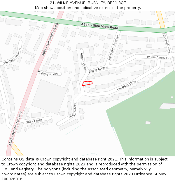 21, WILKIE AVENUE, BURNLEY, BB11 3QE: Location map and indicative extent of plot