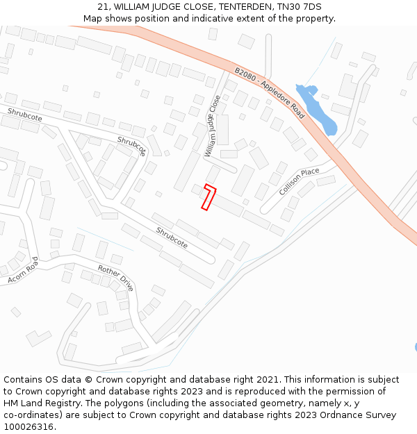 21, WILLIAM JUDGE CLOSE, TENTERDEN, TN30 7DS: Location map and indicative extent of plot