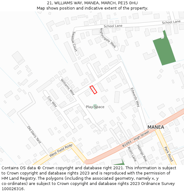 21, WILLIAMS WAY, MANEA, MARCH, PE15 0HU: Location map and indicative extent of plot