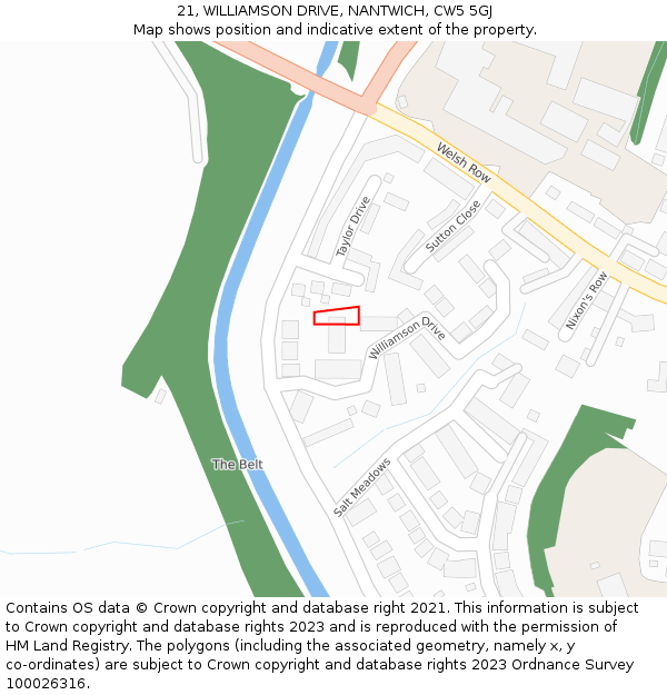 21, WILLIAMSON DRIVE, NANTWICH, CW5 5GJ: Location map and indicative extent of plot