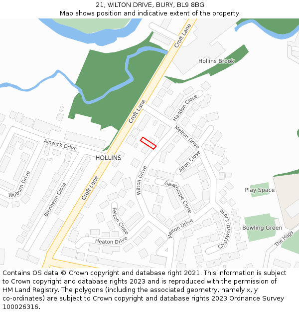 21, WILTON DRIVE, BURY, BL9 8BG: Location map and indicative extent of plot