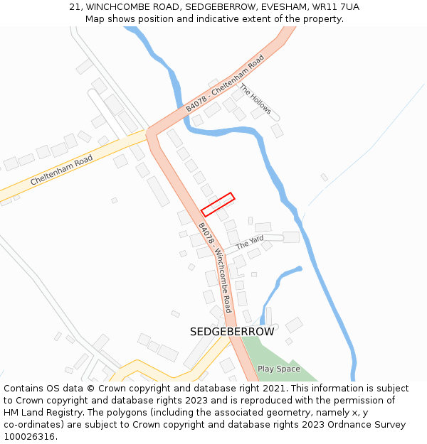 21, WINCHCOMBE ROAD, SEDGEBERROW, EVESHAM, WR11 7UA: Location map and indicative extent of plot