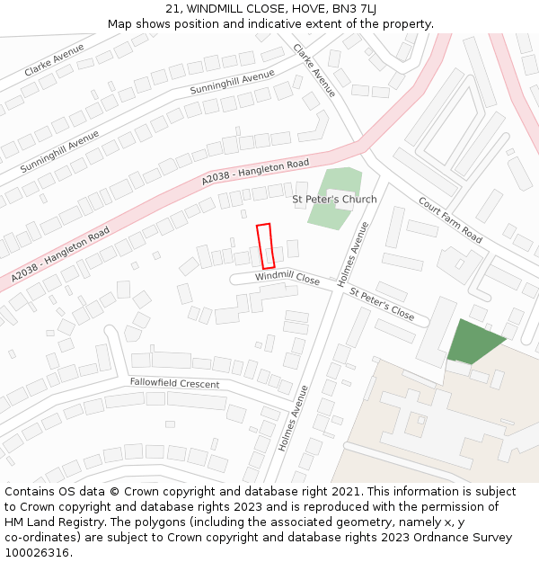 21, WINDMILL CLOSE, HOVE, BN3 7LJ: Location map and indicative extent of plot