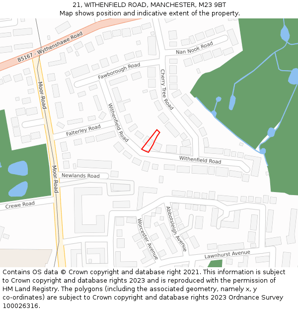 21, WITHENFIELD ROAD, MANCHESTER, M23 9BT: Location map and indicative extent of plot