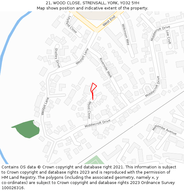 21, WOOD CLOSE, STRENSALL, YORK, YO32 5YH: Location map and indicative extent of plot