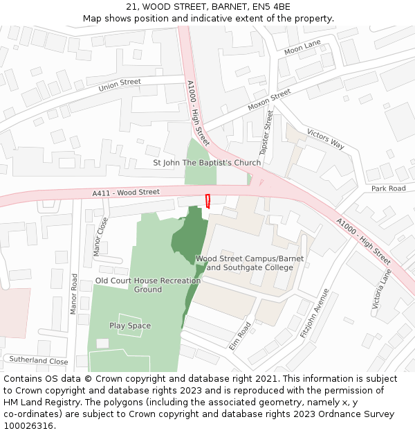 21, WOOD STREET, BARNET, EN5 4BE: Location map and indicative extent of plot