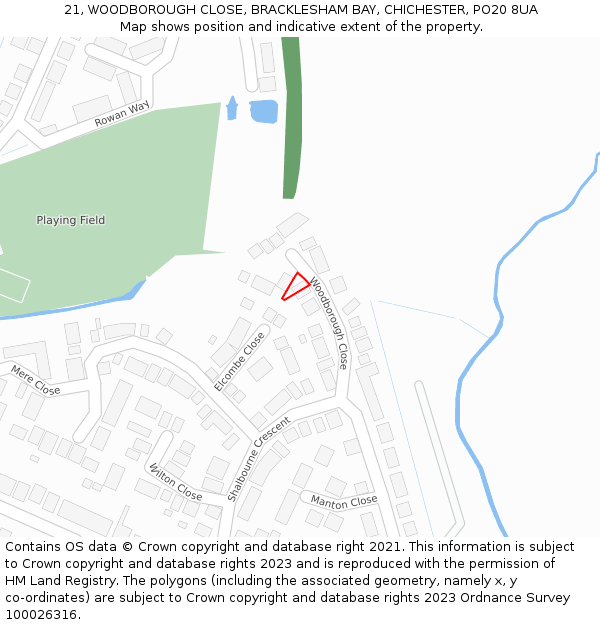 21, WOODBOROUGH CLOSE, BRACKLESHAM BAY, CHICHESTER, PO20 8UA: Location map and indicative extent of plot