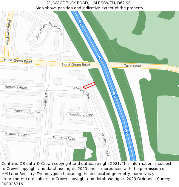 21, WOODBURY ROAD, HALESOWEN, B62 9RH: Location map and indicative extent of plot
