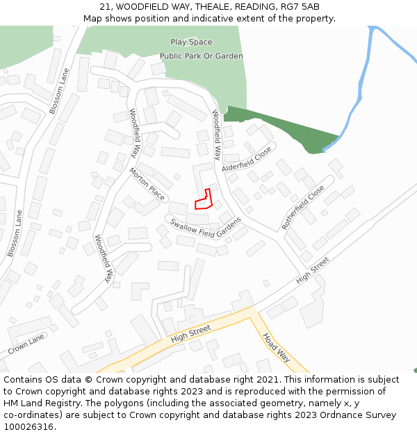 21, WOODFIELD WAY, THEALE, READING, RG7 5AB: Location map and indicative extent of plot