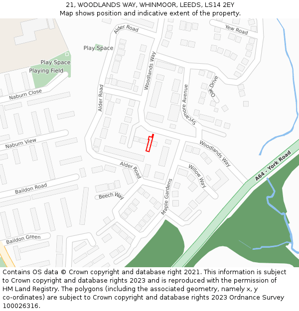 21, WOODLANDS WAY, WHINMOOR, LEEDS, LS14 2EY: Location map and indicative extent of plot