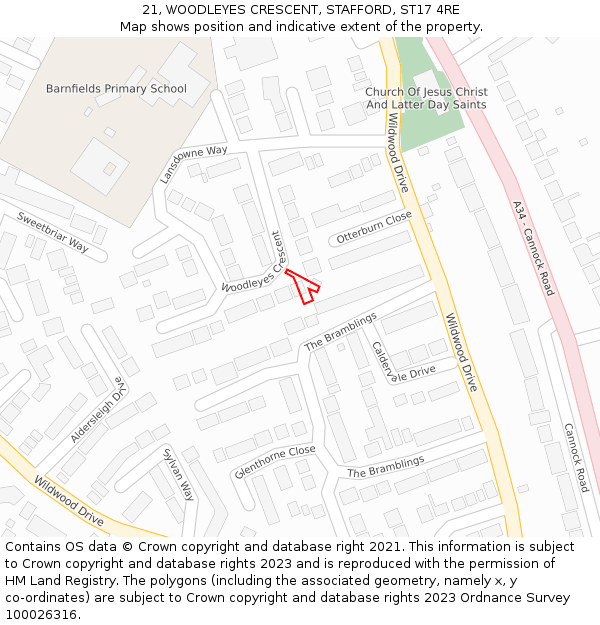 21, WOODLEYES CRESCENT, STAFFORD, ST17 4RE: Location map and indicative extent of plot