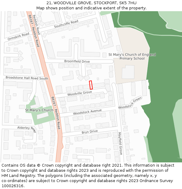 21, WOODVILLE GROVE, STOCKPORT, SK5 7HU: Location map and indicative extent of plot