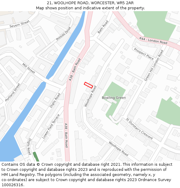 21, WOOLHOPE ROAD, WORCESTER, WR5 2AR: Location map and indicative extent of plot